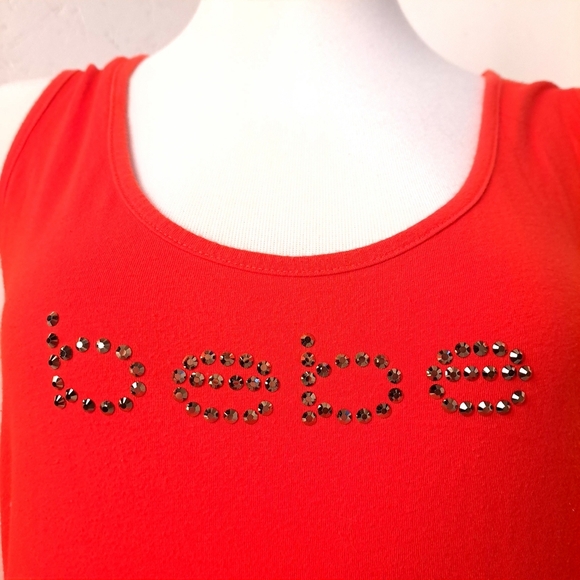 Bebe | Cherry red rhinestone logo Y2K style ripped open back tank top - Picture 8 of 12